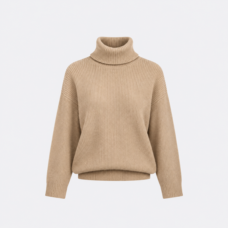 Camel Oversized Turtleneck Sweater