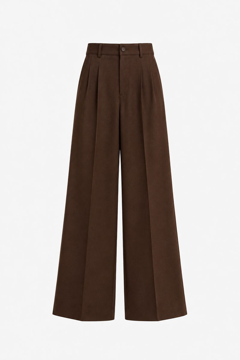 Chocolate Brown High-Waist Wide-Leg Trousers