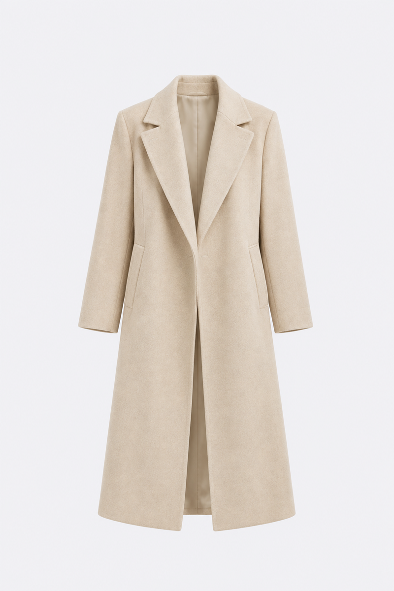 Oatmeal Long-Line Wool-Blend Coat