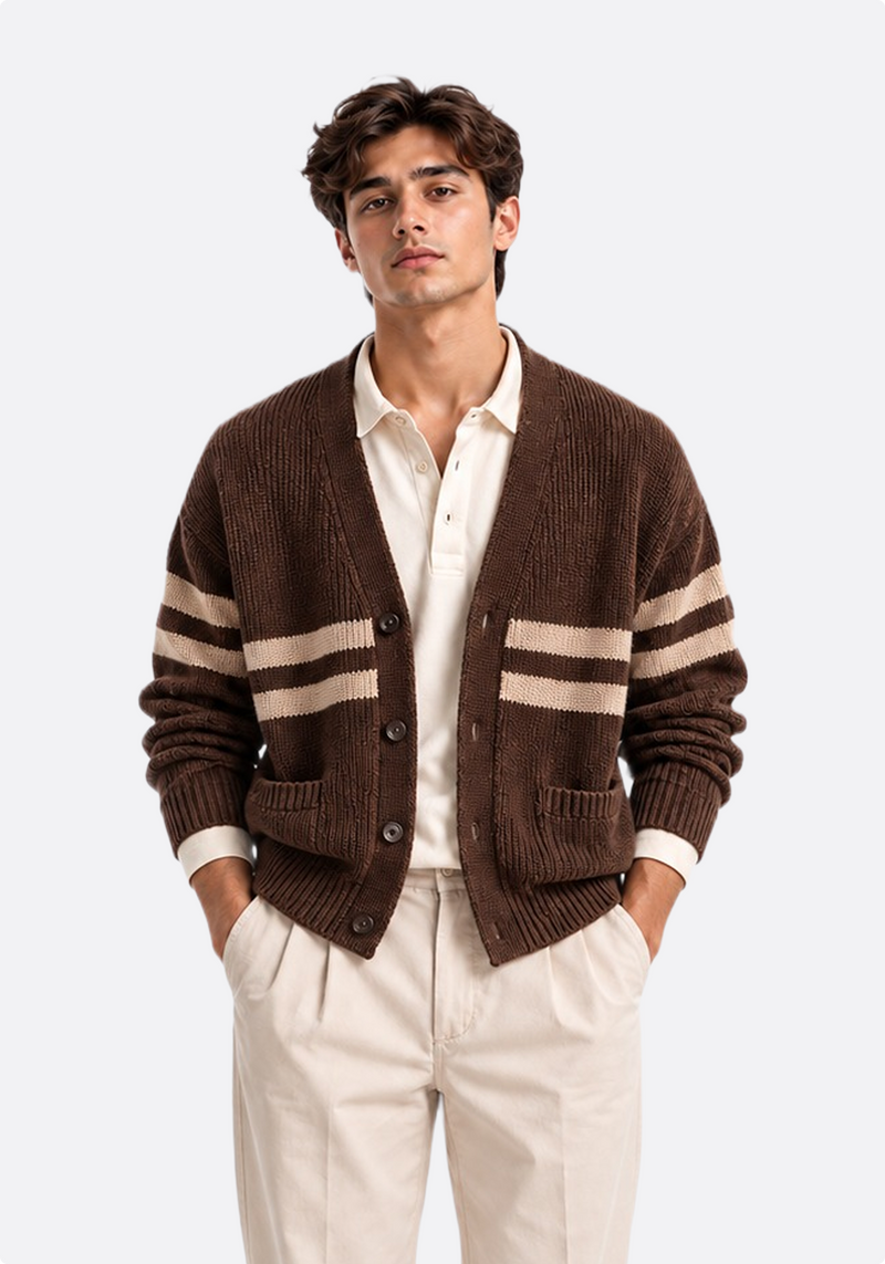 Brown Stripe Knit Cardigan