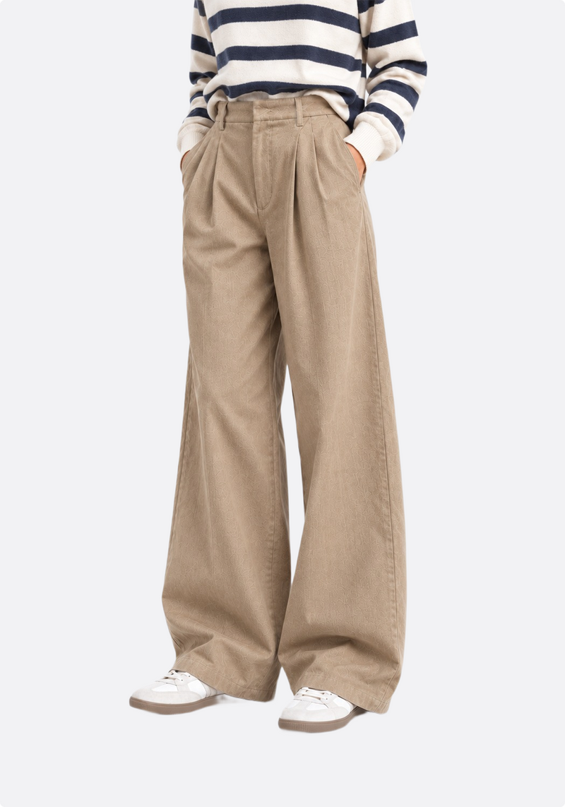 Wide-Leg Pleated Trousers - Beige