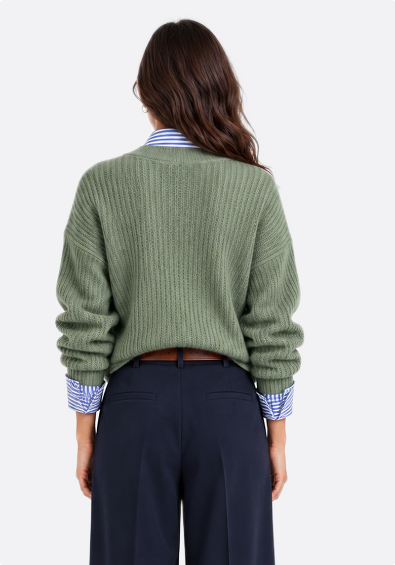 Sage Green Ribbed Knit Cardigan - front view open