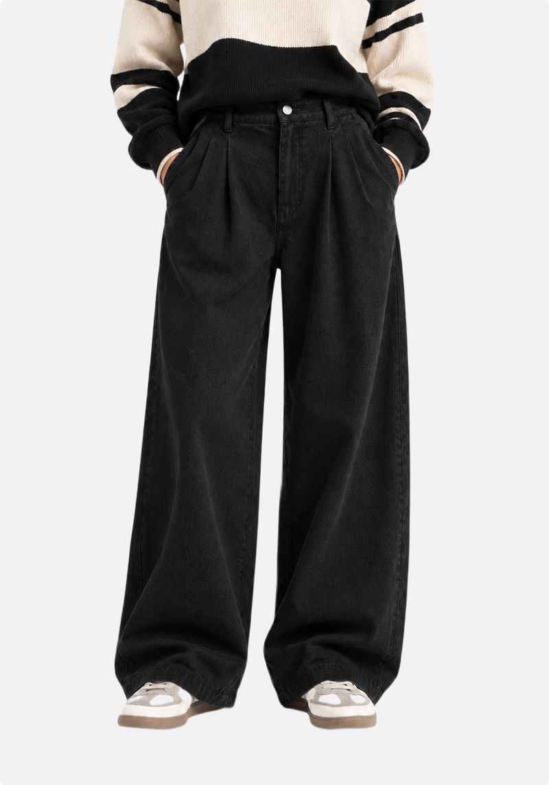 Wide-Leg Pleated Trousers - front angled view