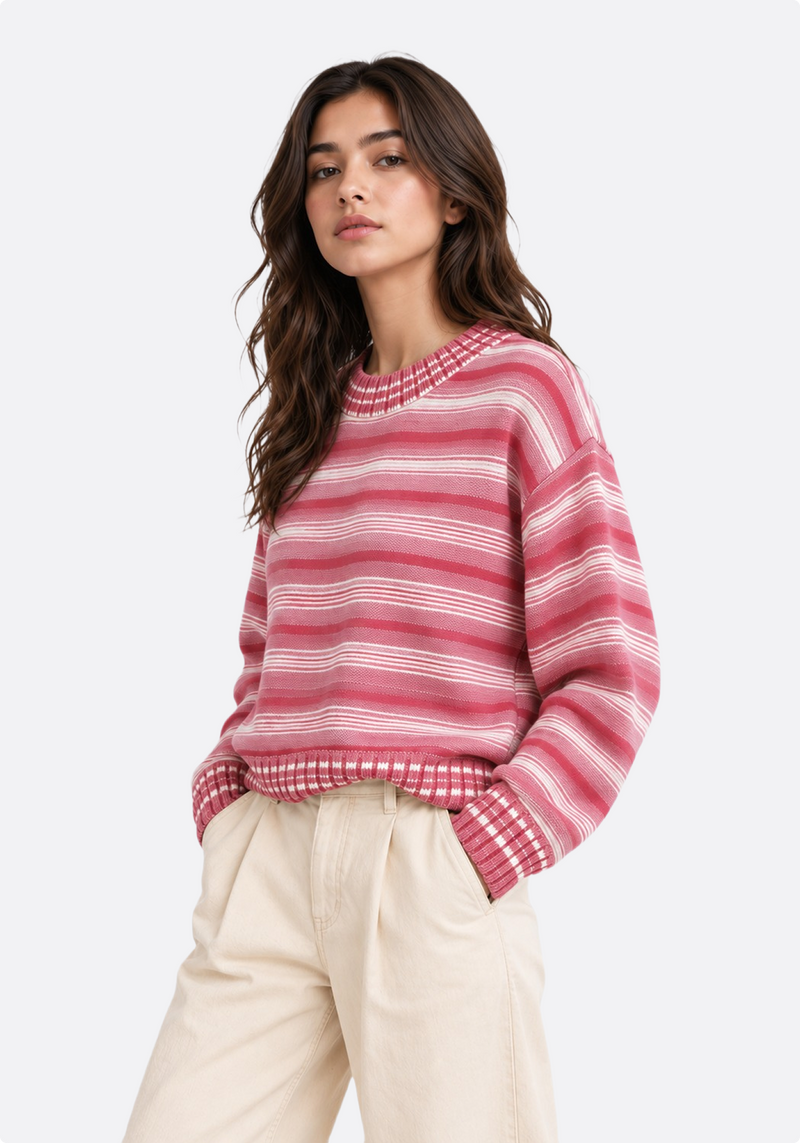 Rose Stripe Knit Sweater - front view