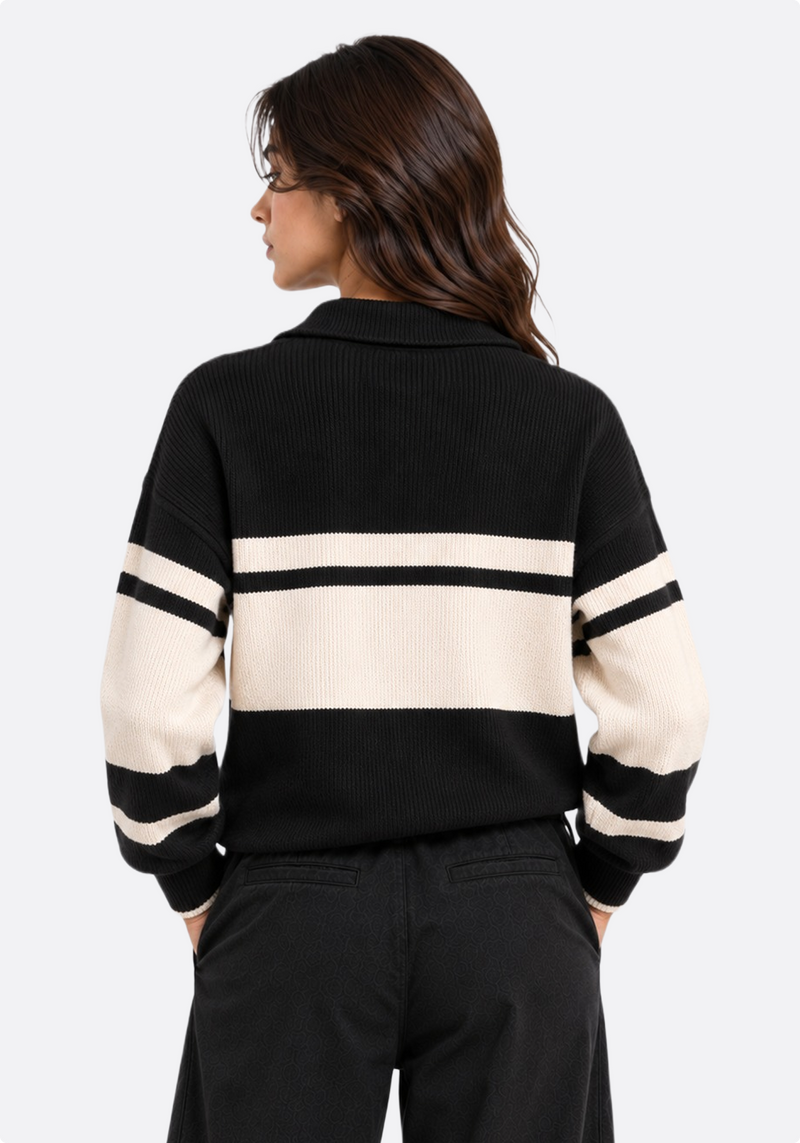 Half-Zip Stripe Knit Sweater - back view