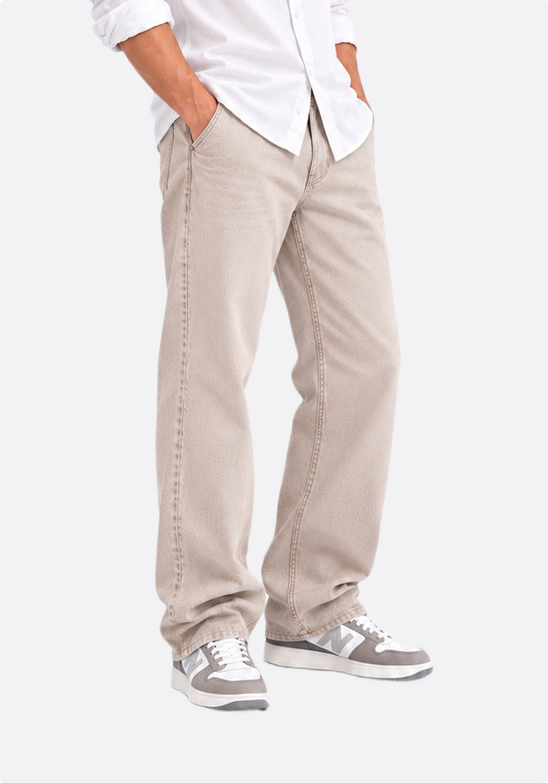 Men's stone relaxed straight-leg jeans – front view