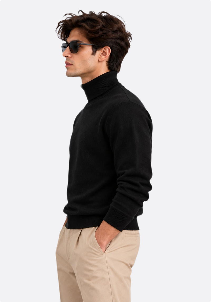 Men's black turtleneck sweater – side view