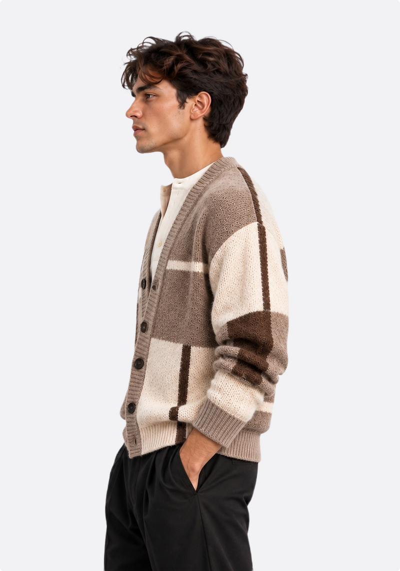 Men's colour-block knit cardigan – side view