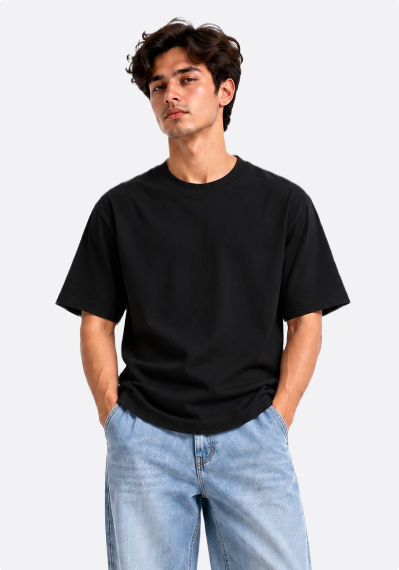 Men's black oversized cotton T-shirt – side view left